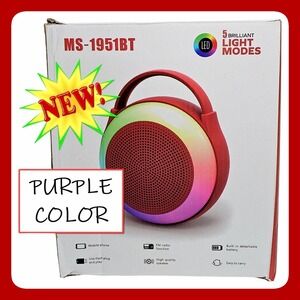 MS-1951BT‎ Purple Wireless LED Speaker Portable Bluetooth FM USB NWT